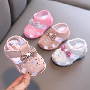 Summer Infant Soft Soled First Walk Shoes Baby Closed Toe Sandals Cute Bow Girls Princess Shoe