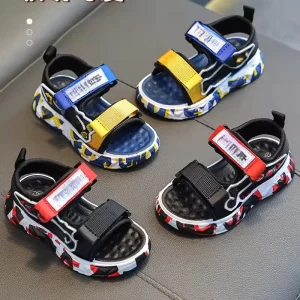 Summer Infant Unisex Genuine Leather Sandals Casual Kids Shoes Lace-up Closure Rubber Soft Breathable Anti-Slippery Ankle Strap