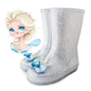 Summer Kids Fancy Glitter Princess Jelly Boot for Children Diamond Bow Frozen Water Shoes for Baby Girl Midi Rain Boot