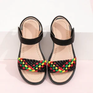 Summer Kids Fashion Rainbow Black Color Flat Sandals