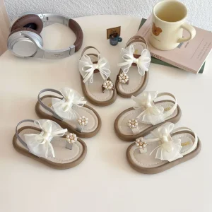 Summer Kids Girls Princess Toe Ring Sandals Breathable Flat Casual Beach Sandals