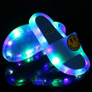 Summer Kids Slides Cool Boys and Girls LED Lights Slippers Smile Face Open Toe Design PVC Children Sandals