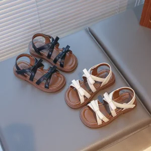 Summer Korean Style Girls Hollow Princess Sandals Fashion Bow Decor Shoes Trendy Footwear for Little and Middle Kids