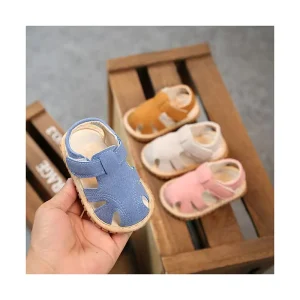 Summer Leather Baby Squeaky Sandals Soft Sole Toddler Girls Boy Newborn Kids Non-slip Closed-Toe Walking Shoes Beach Slipper