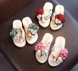 Summer New Anti-Slip Kids Flip Flops Girls’ Fashion Beach Sandals Toe Post Sandals with Flower Outdoor Children Shoes for Girls