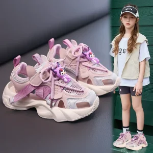 Summer New Arrival Unisex Children’s Sports Sandals Hollowed Out Sneaker Style Closed Toe Cartoon Pattern Velcro Shoes