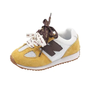 Summer New Children Single Net Sneakers Breathable Mesh Design Sleek Slimmed Waist Velcro Closure Color Blocking Shoes