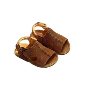 Summer New Children’s Korean Style Retro Leopard Print Frosted Leather Velcro Closure for Sandals Boys