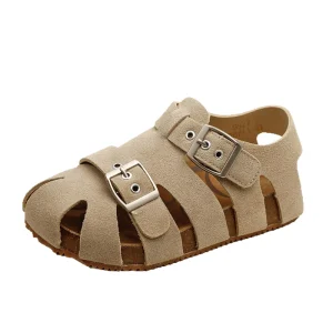 Summer New Children’s Korean style Leather Belt Buckle Roman Sandals Fashionable All match Hollow out Birkenneth Shoes
