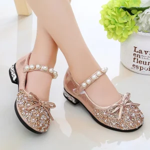 Summer New Fashion Children’s Beads Shines Formal Wedding Party Dress Shoes Kids Girls Princess Shoes