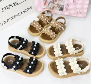 Summer New Girl Baby Sandals Solid Color Soft Soled Anti Slip Sandals for Baby Girl Pearl Sandals Student