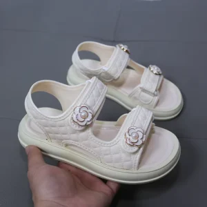 Summer New Girl Flower Jewelry Casual Sandals for Children All-match Open Toe Beach Shoes Slippers Kids Babies PU Outdoor