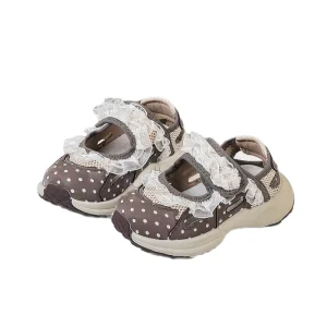 Summer New Girls Hollow Sneakers Breathable Velcro Closure Polka Dot Korean Wave Point Lace Princess Baby