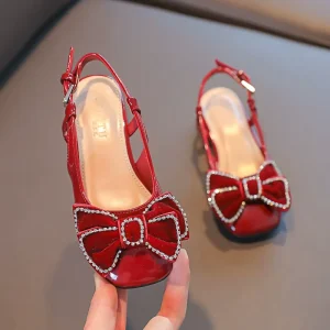 Summer New Girls Sandals Children High Heel Princess Shoes with Bows Soft Non-Slip Soles Older and Younger Kids
