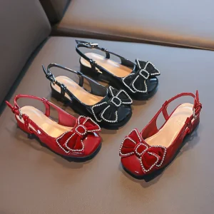 Summer New Girls Sandals Children High Heel Princess Shoes with Bows Soft Non Slip Soles for Older and Younger Kids