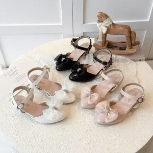 Summer New Korean Style Children’s Casual Dress Shoes Pointed toe Rhinestone Bow Design Sandals