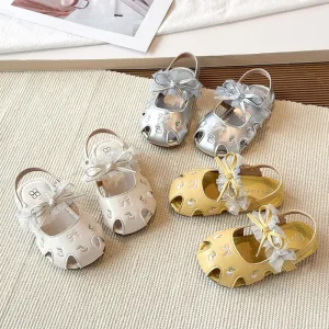 Summer New Korean Style Girls’ Bow Embroidered Baotou Princess Soft Bottom Casual Sandals