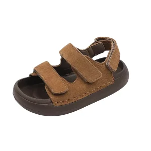 Summer New Style Children’s Retro Closed Toe Casual Sandals Boys Girls Anti Kick Lightweight Outdoor Beach Shoes Velcro