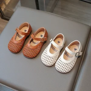 Summer New Styles Children’s Casual Footwear Comfortable Girls’ Sandals Velcro Closure Beige Kids Ankle Dress Shoes