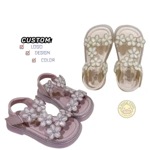 Summer New Styles Kids Sandals Floral Girls Flat Shoes Pu Open Toe Princess Sandals Lightweight Non slip Casual Sandals for