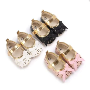 Summer Newborn & Toddler Infant Footwear Baby Girl Princess First Walkers Soft PU Leather Bow Design with Light Hollow Sole