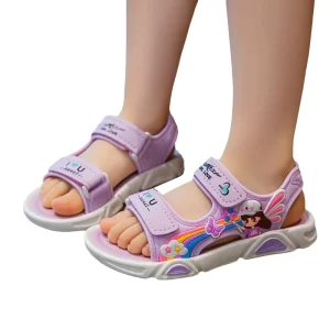 Summer Rainbow Custom Logo Beach Sandals Sweet Princess Children’s Soft Sole Shoes Cute Purple Fashion Sandals Popular Shoe