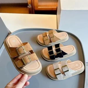 Summer Retro Style One Strap Slippers for Kids Big Boys and Girls Soft Sole Beach Shoes for Outdoor Wear
