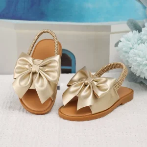 Summer Sandals European and American Flat Toddler Elastic Bow Hollow Design Children’s Shoes