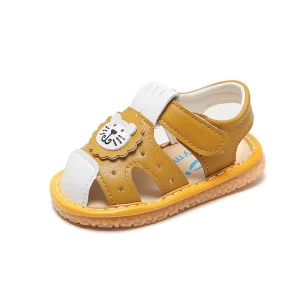 Summer Soft Sole Leather Toddler Shoes Anti Slip Walking Beach Shoes Cartoon Girl Sandals for Kids Solid Color