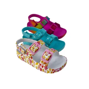 Summer Two Belt Sandals and Slippers for Children Hook and Loop Closure with Anti-Slip Feature