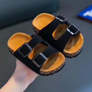 Summer Unisex Children’s Flip flops Outdoor Beach Indoor Breathable Durable Ankle Slippers Double Buckle Color Matching