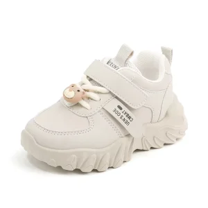 Summer Unisex Sports Shoes for Kids Dad Non Slip White Leather with Soft Buckle Strap Casual Baby Shoes with EVA Insole