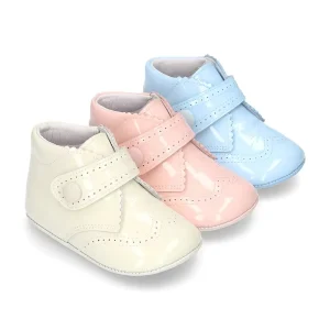 Sweet Colors Waves Cut Baby Girl Patent Leather Shoes Ankle Boots