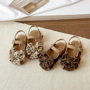 Sweet Girl Anti-slip Casual Shoes Leopard Print and Floral Design Toddler Girl Sandals