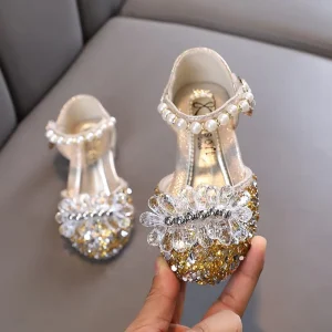 Sweet Girl Princess Shoes Fashion Rhinestone Pearl Bow Baby Shoes Kids Party Children’s Dance Shoes