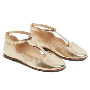 T-bar Design Gold Patent Leather Kids Mary Jane Dress Shoes for Girls