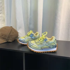 TBS Inside Strap Light Sports Shoes for Girls Mesh Breathable Fashionable Design Children’s Brilliant Yellow Sneakers