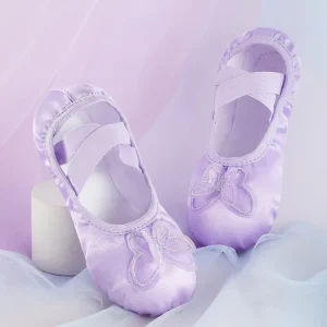 TJ368 Pink Stain Ballerina Slippers Flats Ballet Elegant Crown Stretch Cloth Ballet Shoes Dance for Women and Girls Kids