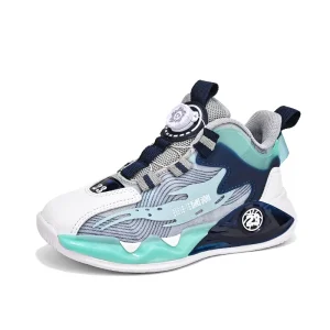 Teenagers Autumn New PU Breathable and Lightweight Boys Girls Children Basketball Shoes with Swivel Button Closure Sports Trend