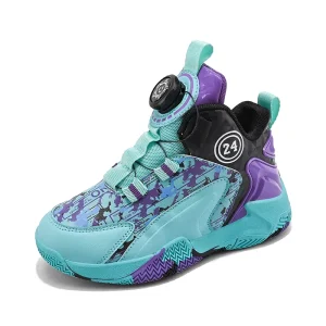 Teenagers Autumn New PU Breathable and Lightweight Boys Girls Children Basketball Shoes with Swivel Button Closure Sports Trend