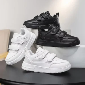 The School Designated Children’s White Leather Shoes for Spring and Summer Soft Sole Casual Board Shoes for Boys and Girls