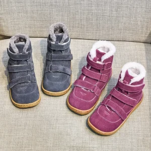 TipsieToes Manufacturer Grey Leather Super Soft Stylish Western Flat Fur Boots for Little Boy Girl Kids Teenage