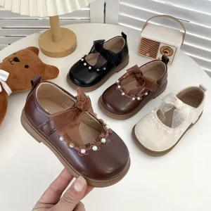 Toddler Baby Dress Shoes for Kids Fashion Princess Children Bow Shoes New Patent Leather Little Girls Flat Shoes