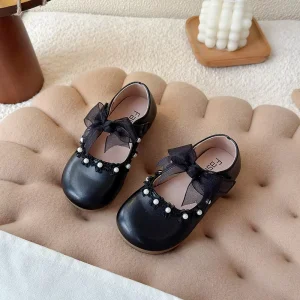 Toddler Baby Patent Leather Dress Shoes Kids Fashion Princess Flat Bow Shoes for Little Girls
