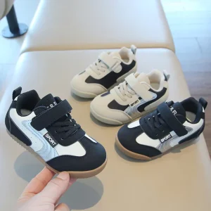 Toddler Children Running Fashion Flat Casual Design Sneakers PU Upper PVC Midsole Mesh Lining Black/Khaki