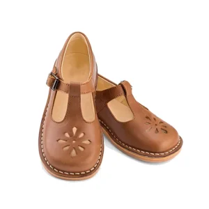 Toddler Genuine Leather Brown Girls T Bar Mary Jane Fashion Princess Walking Comfortable Ballroom Shoes for Kids
