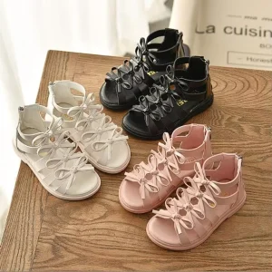 Toddler Girl Summer Fashion Roman Gladiator Sandals Waterproof Flat Soft Sole Sandals Outdoor Cross Strap Shoes