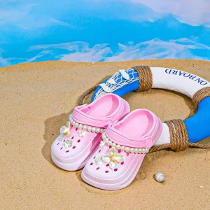 Toddler Girls’ Lightweight Breathable Anti Slip Slip On Clogs Shiny Pink EVA Four Seasons Garden Beach Footwear
