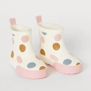 Toddler Girls Natural White Spotted Patterned Wellingtons Kids Gumboots Rain Boots