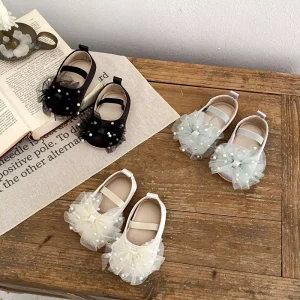 Toddler Girls Princess Shoes Soft Bottom Non slip Infant Toddler Walking Shoes Mesh Pearl Bow Cute Baby Shoes
